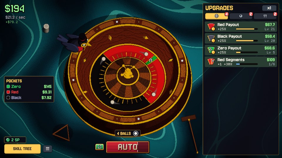 The start: one wheel, a few balls, three upgrades.